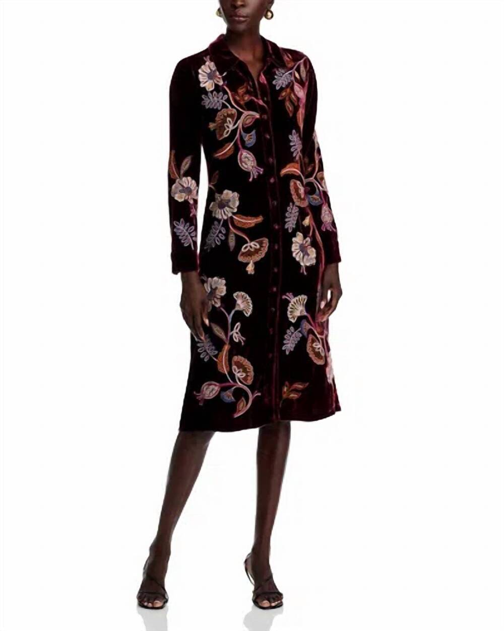 NEW JOHNNY WAS gineva velvet shirt dress in blackberry